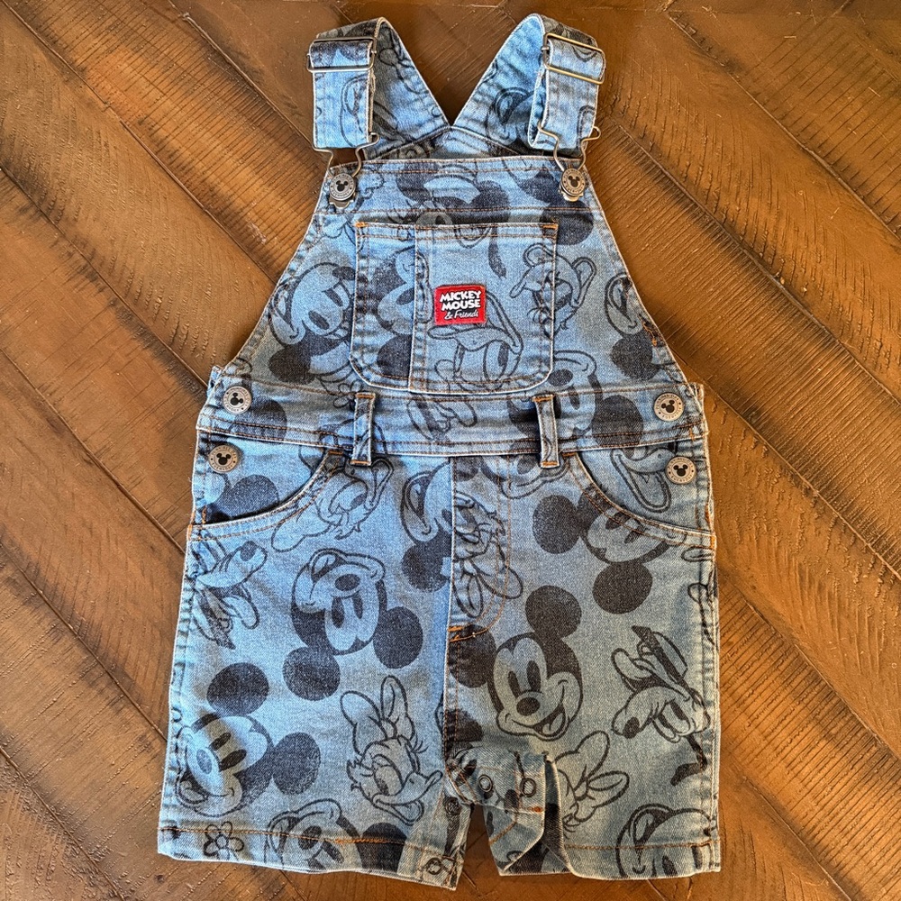 Disney Denim Short Overalls with Characters - 2T